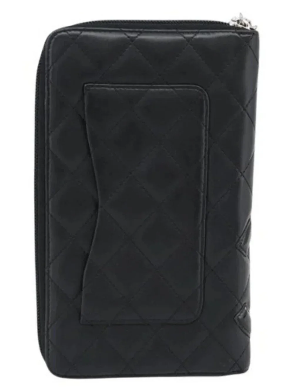 CHANEL Matelasse Cambon Line Long Wallet Leather Black Silver CC Auth 181675V